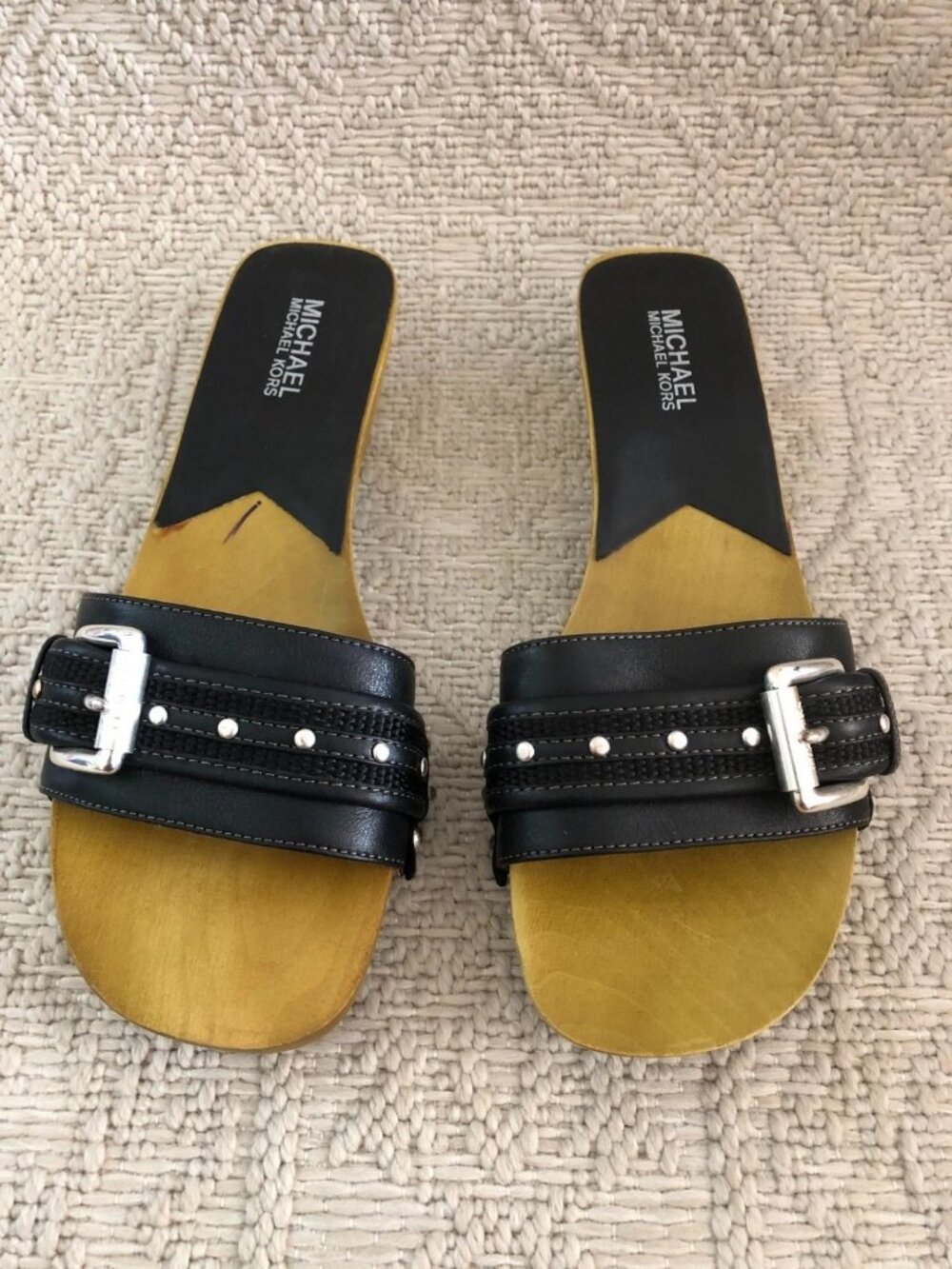Michael Kors Westchester Wood Slide Clogs Sandals Black Size 9
